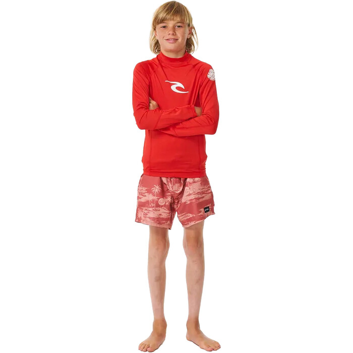 2024 Rip Curl Chicos Brand Wave UPF Chaleco De Lycra De Manga Larga 122BRV - Red